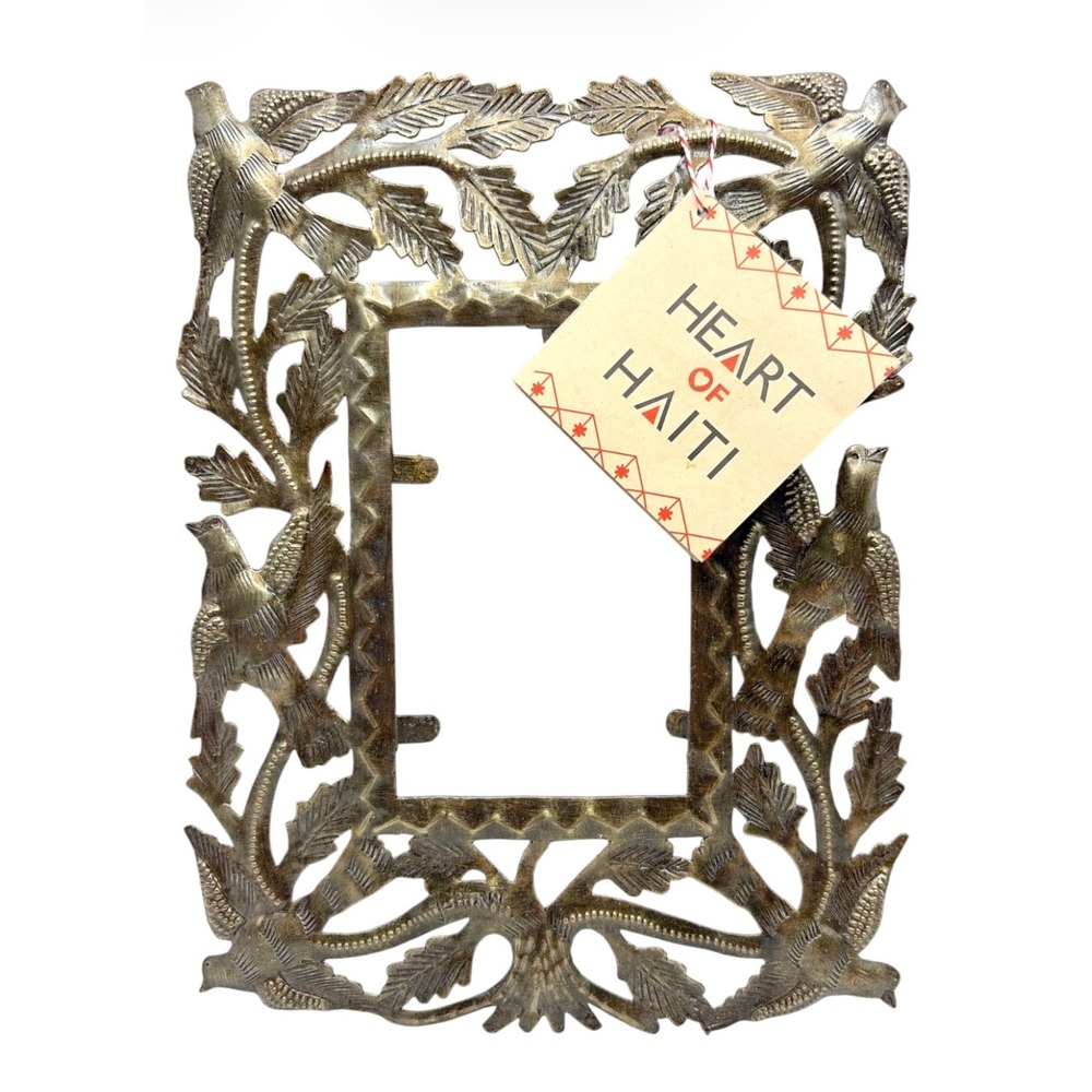 Heart of Haiti Songbird Bird Photo Frame Macy's Artisan Hand Cut Steel NWT